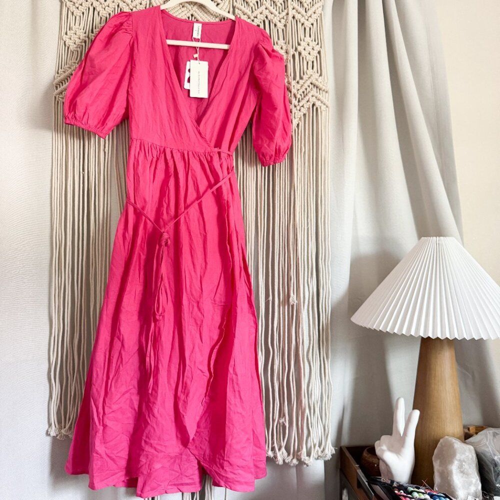 Commense Hot Pink Lantern Sleeve Wrap Dress NWT Women’s Small